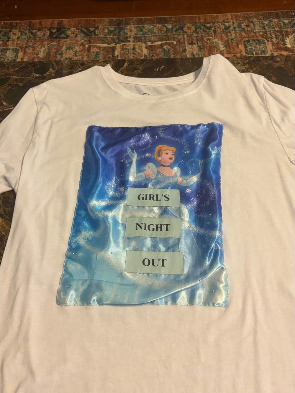 Disney White Tee with Blue Cinderella Satin Panel